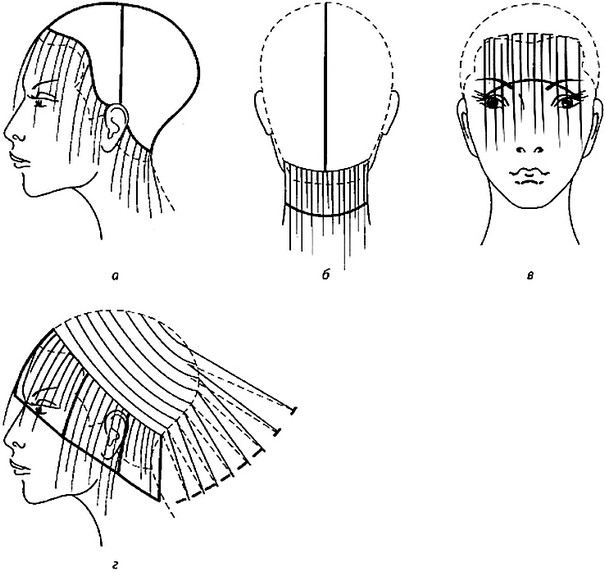 Схема градуированной стрижки на средние волосы