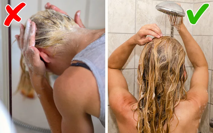 Мытье волос. Волосы в ванной. Намыленные волосы. Мытье волос в ванной.